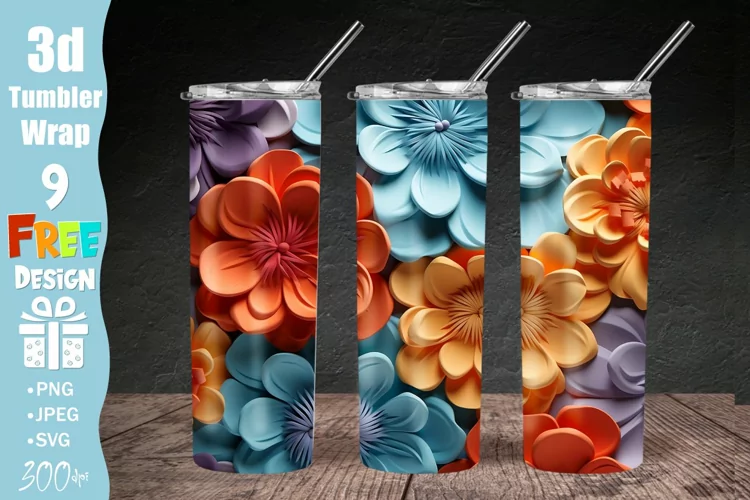 3D Embroidered Flowers 20 oz Skinny Tumbler Sublimation