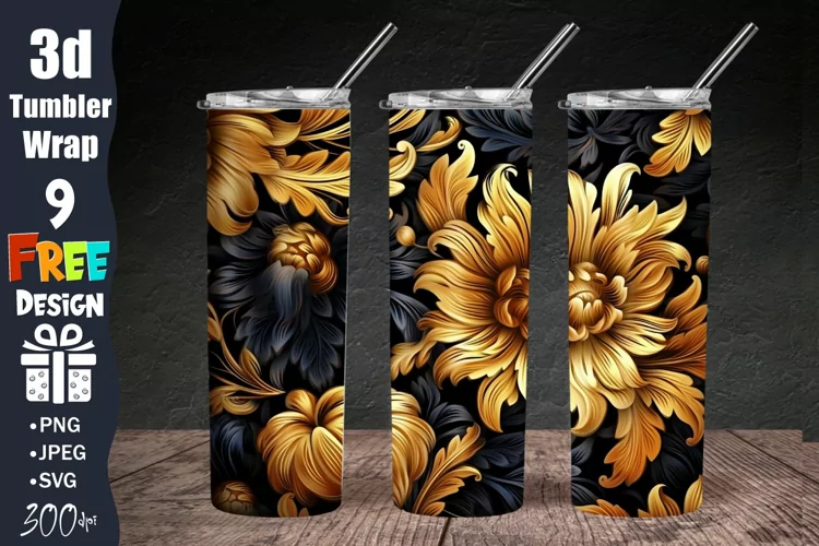 3D Flower Tumbler Wrap, Wild Flowers Illusion Digital Art