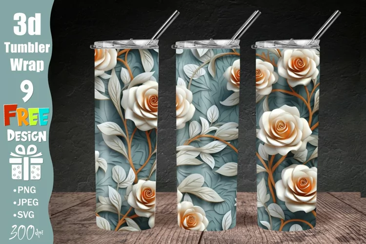 3D Floral Tumbler Wrap, Flower Tumbler Wrap PNG