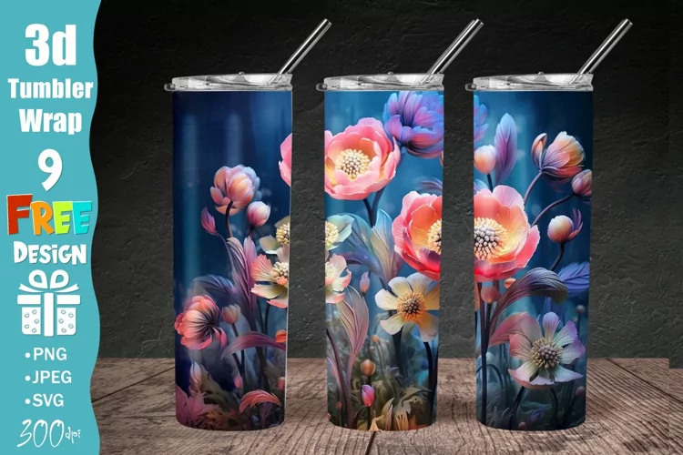 3D Magical Flowers Tumbler Sublimation, 3d Tumbler wrap