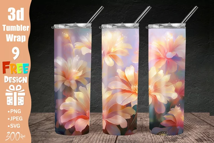 3D Floral Tumbler Wrap, 3D Flower 20oz Skinny Tumbler Wrap