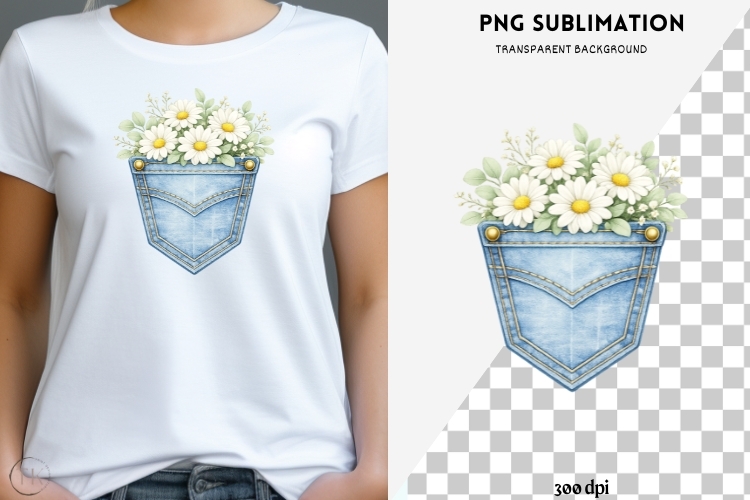 Denim pocket daisies png design for T-shirts