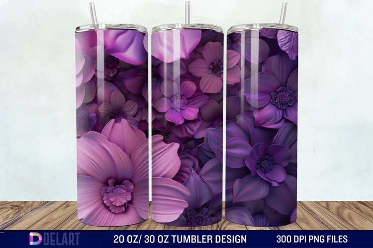 3D Fuchsia and Violet Flowers Tumbler Wrap