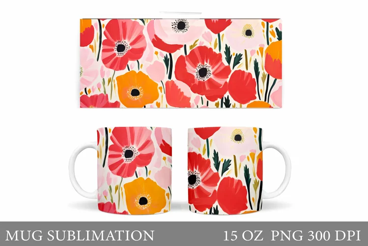 Flowers Mug Sublimation. Floral Mug Wrap Design