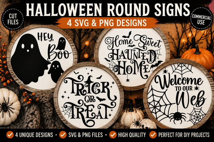 Halloween Round Signs SVG PNG, Spooky Porch Sayings
