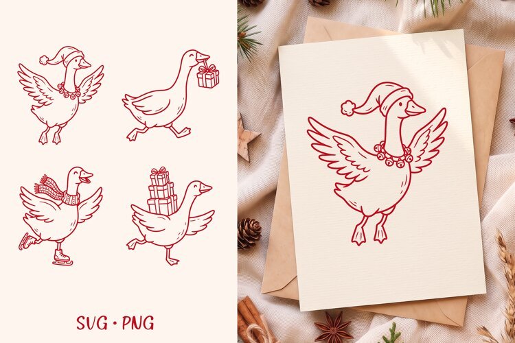 Ice Skating Goose SVG, Christmas Gift Goose Clipart PNG example image 1
