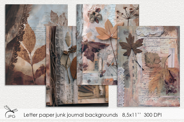 Letter paper junk journal backgrounds - 4 Variations