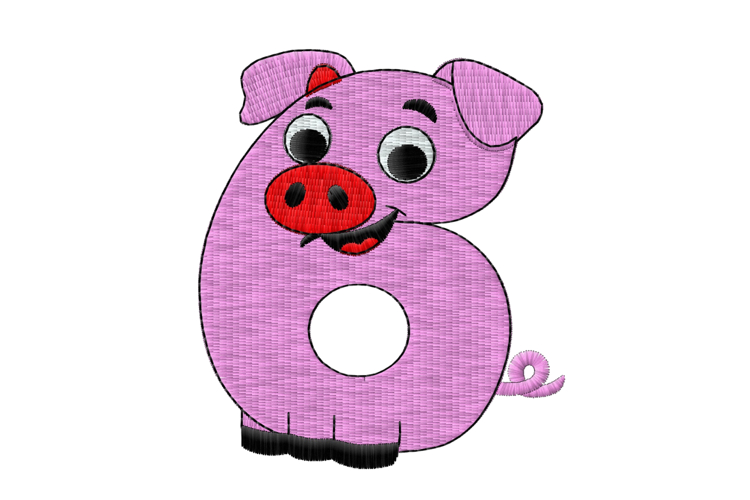 Pig Number 6 Embroidery Design