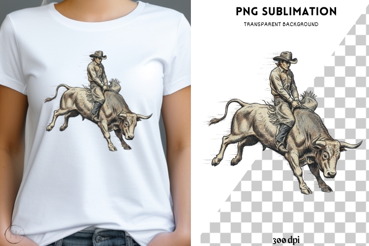 Vintage Rodeo Cowboy PNG | Bull Riding Western Clipart example image 1
