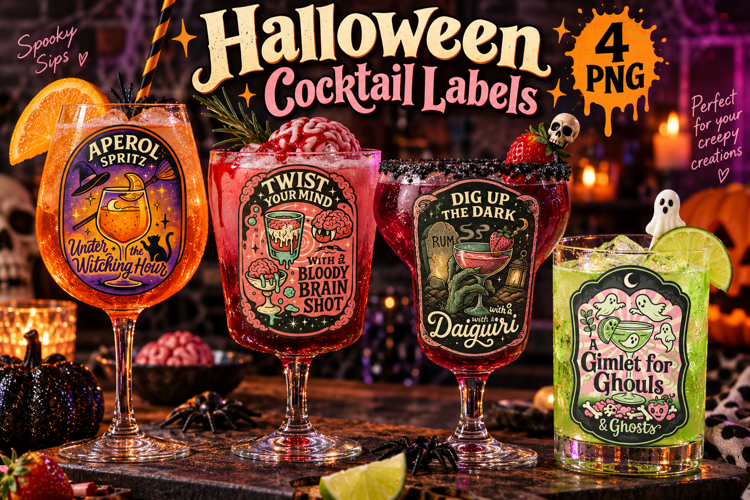 Halloween Cocktail Labels PNG, Spooky Drink Labels