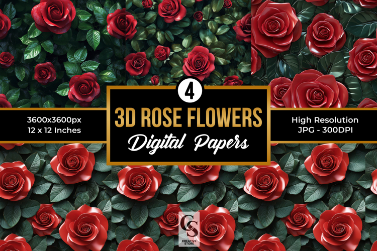 3d Rose Flower Digital Paper