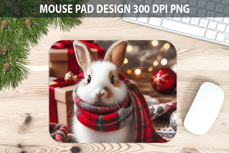 Christmas Rabbit Mouse Pad Sublimation - Animal PNG Design
