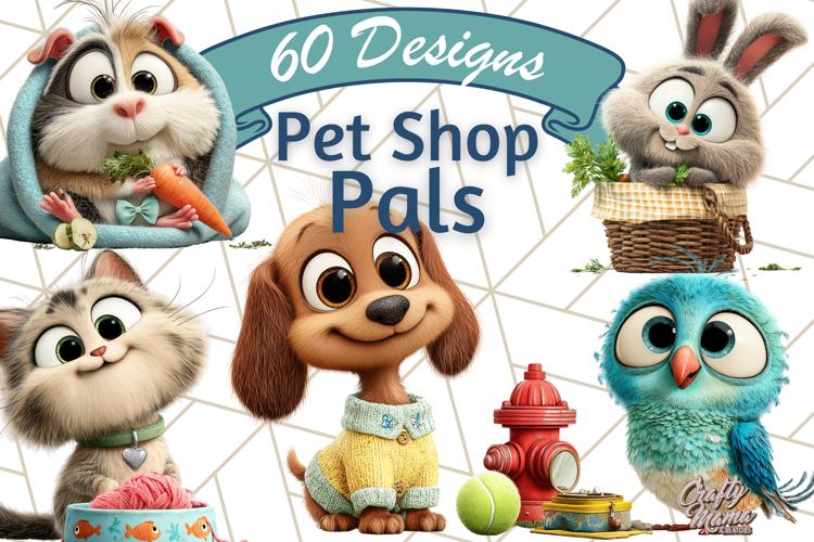 Pet Shop Clipart, Cute Big Eyed Animals, Kawaii Pets PNG