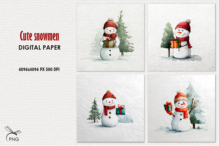 Christmas snowmen digital paper, background clipart