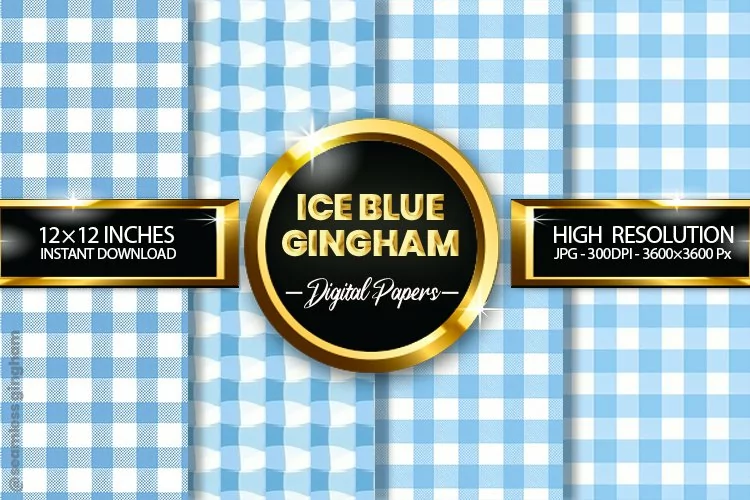 Ice Blue Gingham Digital Papers 04 Variations