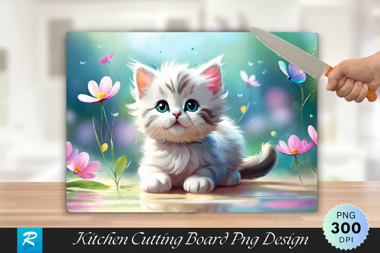 Cute Cat Cutting Board Sublimation Design