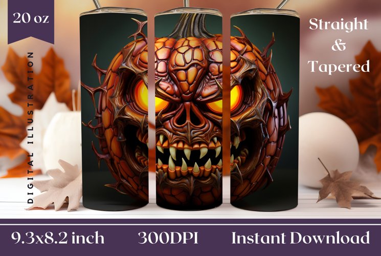 3D Halloween Pumpkin Tumbler Wrap, 3D Halloween PNG