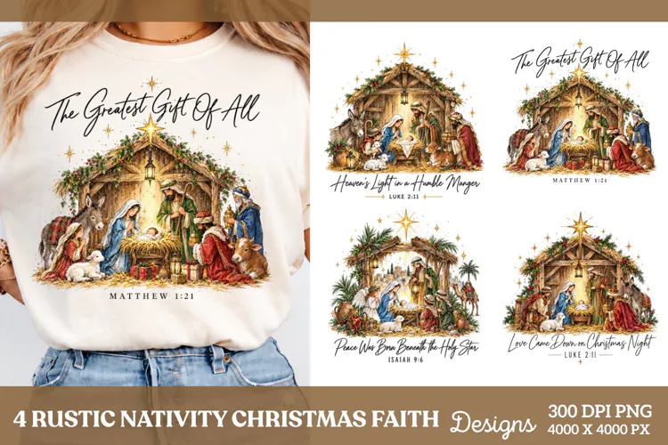 4 Nativity Christmas Bow Shirt PNG Designs, 4 Pink Christmas