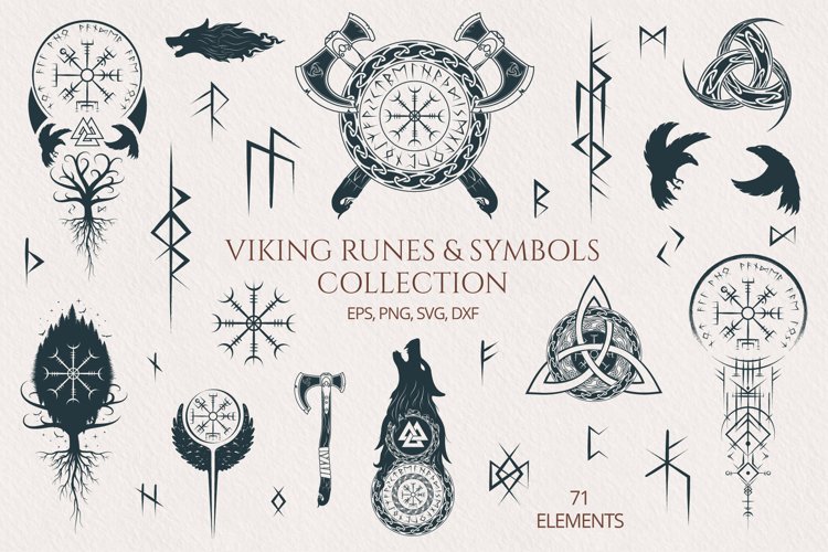 Hand drawn Viking runes & Symbols Set. Nordic mythology art.