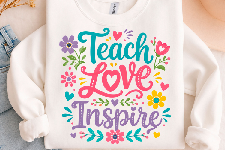 Teach Love Inspire Teacher Floral PNG