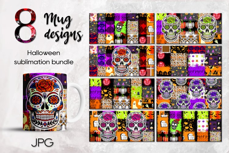 Halloween Mug | Skulls Sublimation Mug design bundle, JPG example image 1