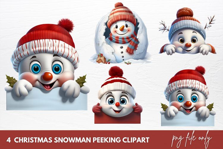 Christmas Snowman Peeking Clipart