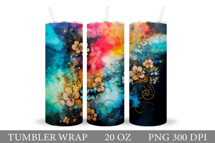 Alcohol Ink Tumbler Sublimation. Abstract Tumbler Design