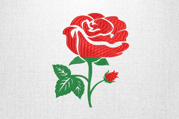 Blooming Red Rose with Bud Embroidery Design
