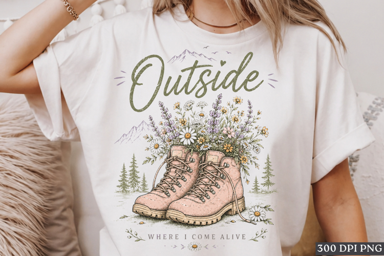 Outside Where I Come Alive Hiking Floral Boots PNG Design