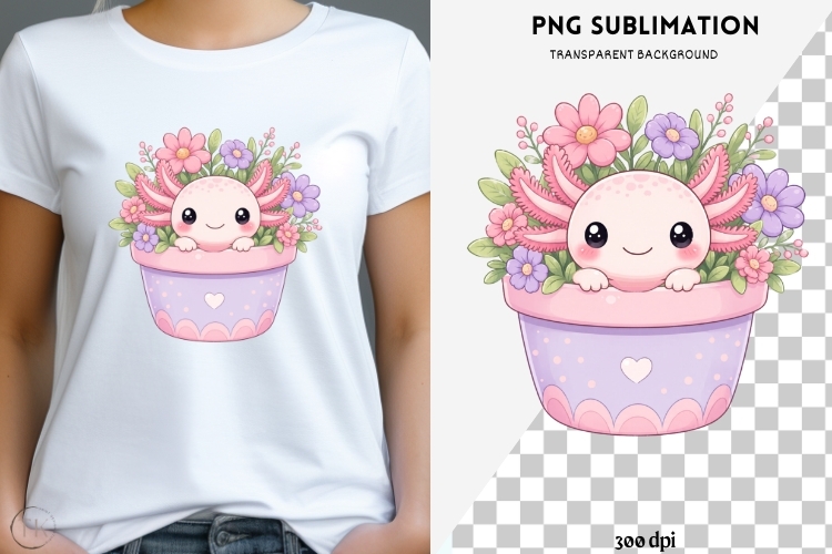 Pastel kawaii axolotl png design for T-shirts