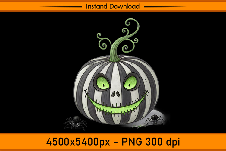 Striped Creepy Pumpkin Face Halloween Sublimation PNG