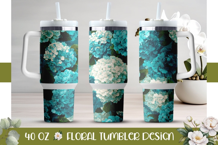 Blue Hydrangea Tumbler Wrap, Blue 40 Oz Tumbler