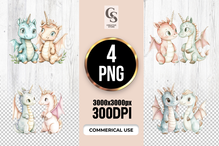 Pastel Unicorn Dragon Friends Clipart Sublimation PNG