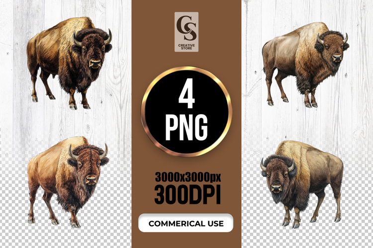 Watercolor Bison Buffalo Clipart Sublimation PNG