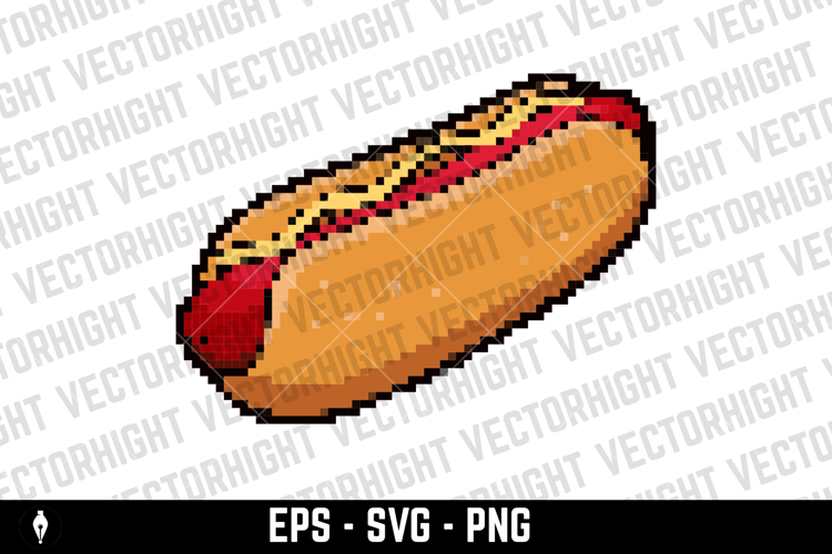 Pixel art hot dog isolated on white background. Vector illus