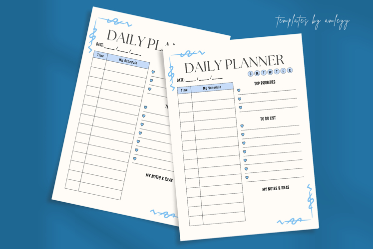 Blue Daily Planner Template | Editable Printable Digital