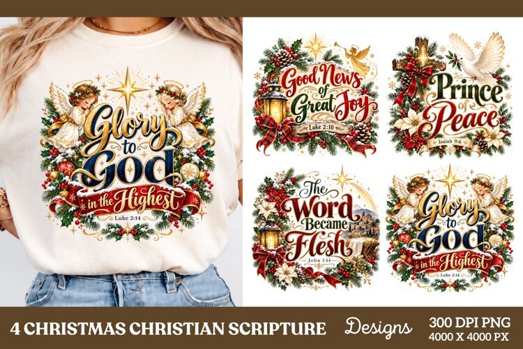4 Christian Christmas PNG Designs, 4 Nativity Bible Verse PN example image 1