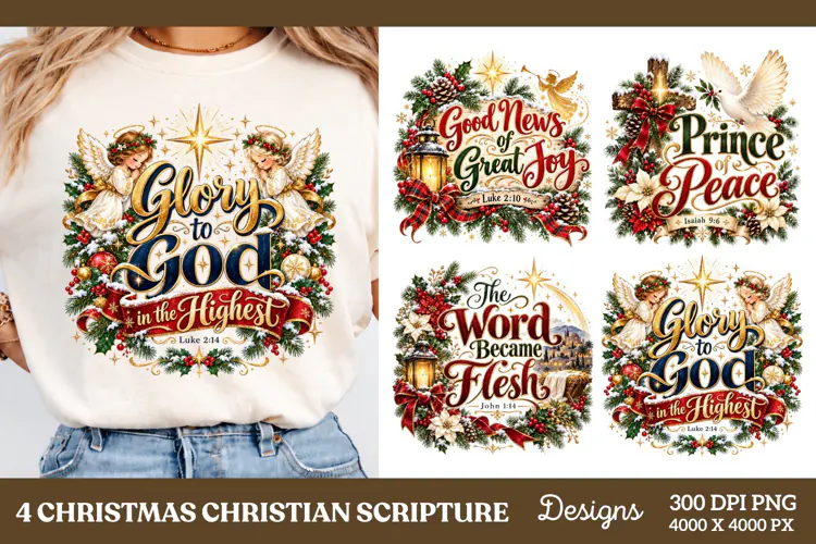 4 Christian Christmas PNG Designs, 4 Nativity Bible Verse PN