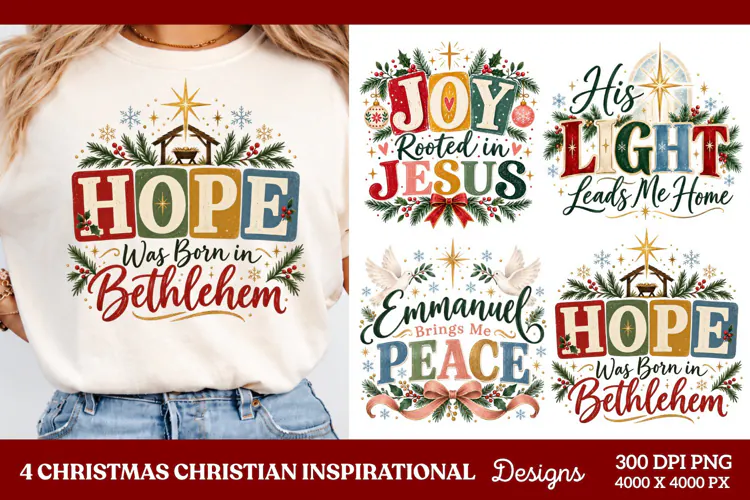 4 Christian Christmas PNG Designs, 4 Christian Inspirational
