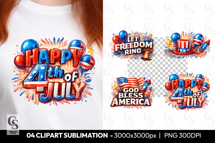 4th of July Patriotic Clipart PNG Sublimation