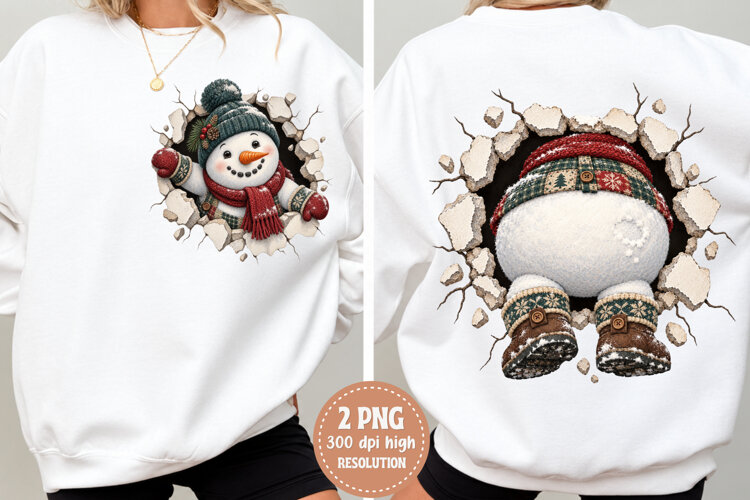 Christmas Snowman Front Back PNG example image 1