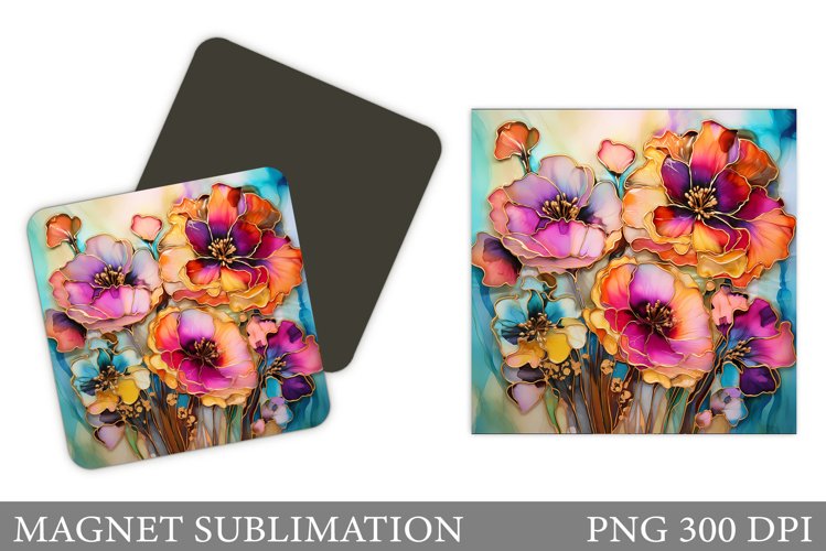 Flowers Square Magnet Design. Flowers Magnet Sublimation example image 1