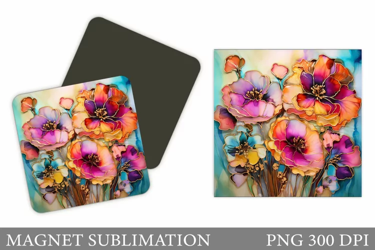 Flowers Square Magnet Design. Flowers Magnet Sublimation