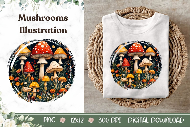 Cartoon Forest Illustration PNG, Mushrooms PNG