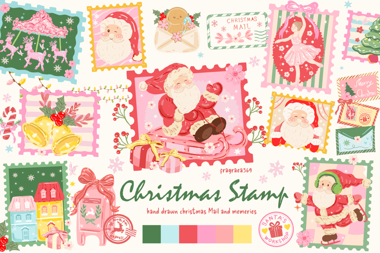 Vintage Christmas Stamp Clipart PNG, Christmas Mail Clipart