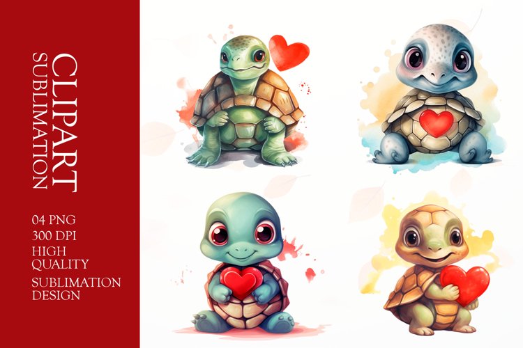 Cute turtle valentine day clipart sublimation png