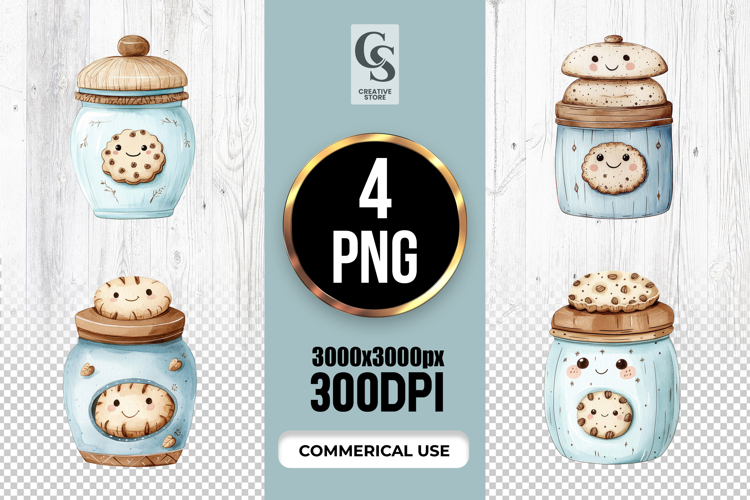 Cute Kawaii Cookie Jar Watercolor Clipart Sublimation PNG