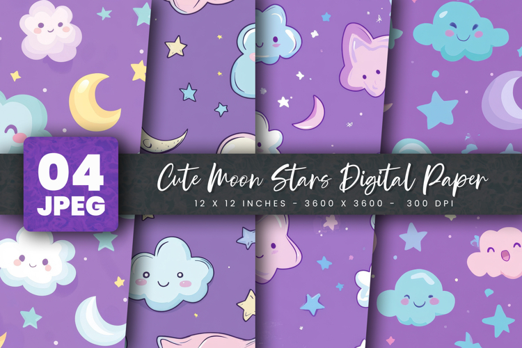 Cute Moon Stars Digital Paper