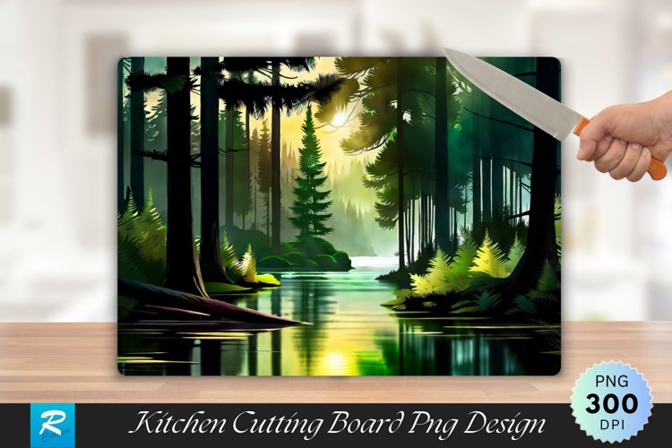 Forest Lake Cutting Board Sublimation Design example image 1