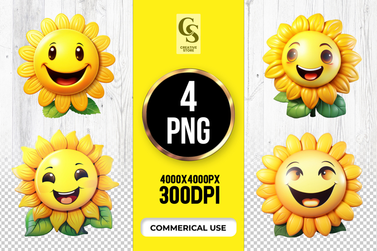 Cute Sunflower Smiling Faces Clipart Sublimation PNG